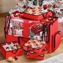 2-in-1 Christmas Ornament Storage Box, Christmas Storage Containers Organizer Bag with Dividers - Fits Xmas Holiday Ornaments Figurines and Pockets for Decoration(Red)