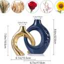LCCCK Blue and Gold Ceramic Vases for Home Decor, Boho Vase for Flowers Pampas Grass Decorative, Navy Blue Hollow Donut Small Vase for Living Room Table Wedding Centerpiece Modern Vases, 6.7"L x 2"W x 8.6"H