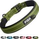 Fida Heavy Duty Dog Collar for Medium Dogs, Ultra Comfortable Soft Neoprene Padded, Adjustable Reflective Nylon Pet Collar with Durable Metal Belt Buckle for Medium Breeds (M, Green) (Medium(14.5"-19"))