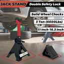 HENBOW Jack Stands3 Ton Jack Stands with Solid Wheel Chocks6600lbs Capacity,11"-16.33" Adjustable Car Lift Stands with Double Pin Locking,Black,1 Pair