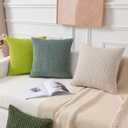 Kevin Textile Decorative Pillow Covers Set of 2 Striped Plush Corduroy Pillows Pillowcases Boho Home Decor Cushion Covers for Couch Sofa Bed Living Room 26x26 Inch, Spring Green