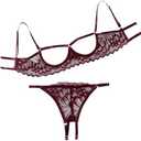 Lilosy Underwire Floral Lace Sheer Lingerie Set for Women See Through Bra and Panty 2 Piece Medium