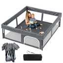 Foldable Baby Playpen, 63"63" Play Yard for Toddlers, Portable & Collapsible Playpen with Gate, ASTM & CPSC Certified, Skin-Friendly & Breathable Mesh, Ideal for Indoor & Outdoor Use with Bag