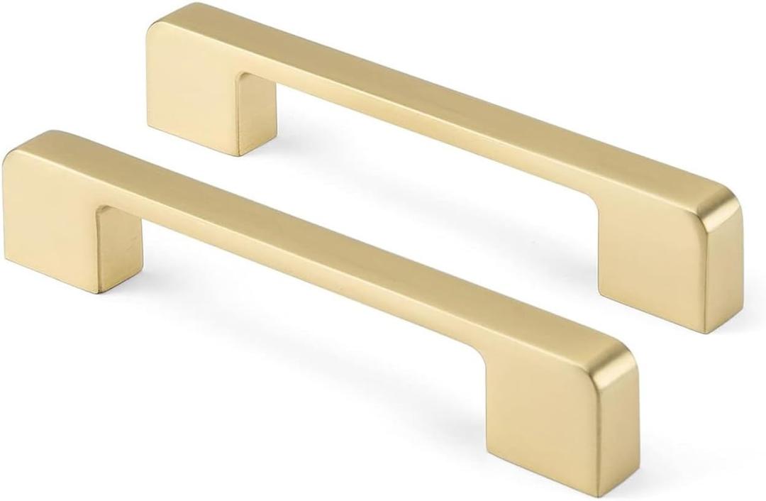 Rergy 10 Pack Golden Cabinet Handles Brushed Brass Cabinet Pulls - 4inch Kitchen Drawer Pulls Modern Dresser Drawer Hardware Zinc Alloy Pulls for Kitchen, Livingroom, Bathroom