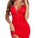 Avidlove Women Sexy Lingerie Chemise Babydoll Nightgown V-Neck Slip Chemise Nightwear A-red Small