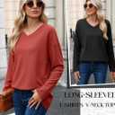 3 Pack Women's Oversized Waffle Knit Shirts, V Neck Long Sleeve Top Fall Casual Sweatshirt for Women (Black, Watermelon Red, Gray Green, X-Large)