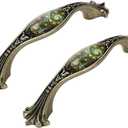 Wealrit 2 Pcs European Antique Drawer Pulls Bronze Arch Cabinet Pulls with Stained Glass Pattern Vintage Metal Dresser Handles Decorative Furniture Pulls 96mm Hole Center 96 mm (3.8 inch)
