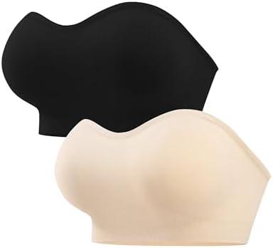 ANGOOL Strapless Bras for Women Wirefree Non-Slip Tube Top Invisible Bralette Seamless Padded Bandeau Bra Size M Black+Beige ANGOOL Strapless Bras for Women Wirefree Non-Slip Tube Top Invisible Bralette Seamless Padded Bandeau Bra Size M Black+Beige