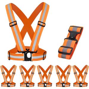 5 Pack Mount Marter Reflective Vest, Lightweight Safety Vest For Women, Men And Kids, Adjustable Reflective Running Vest With 360 High Visibility For Running, Cycling, Motorcycle, Orange 1-2