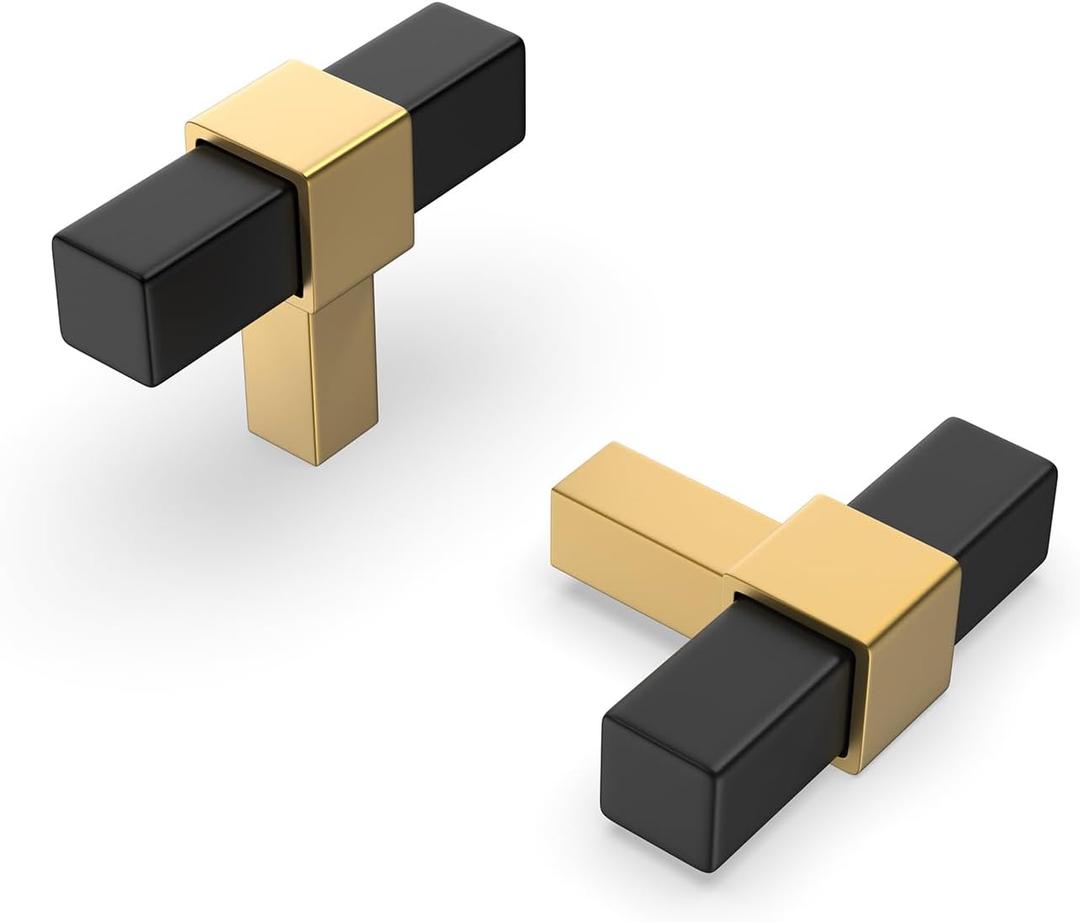 Goldenwarm 5 Pack Cabinet Knobs Black and Gold Kitchen Cabinet Knobs Round Drawer Pulls for Bathroom Kitchen Bedroom, Zinc Alloy (Single Hole Center)