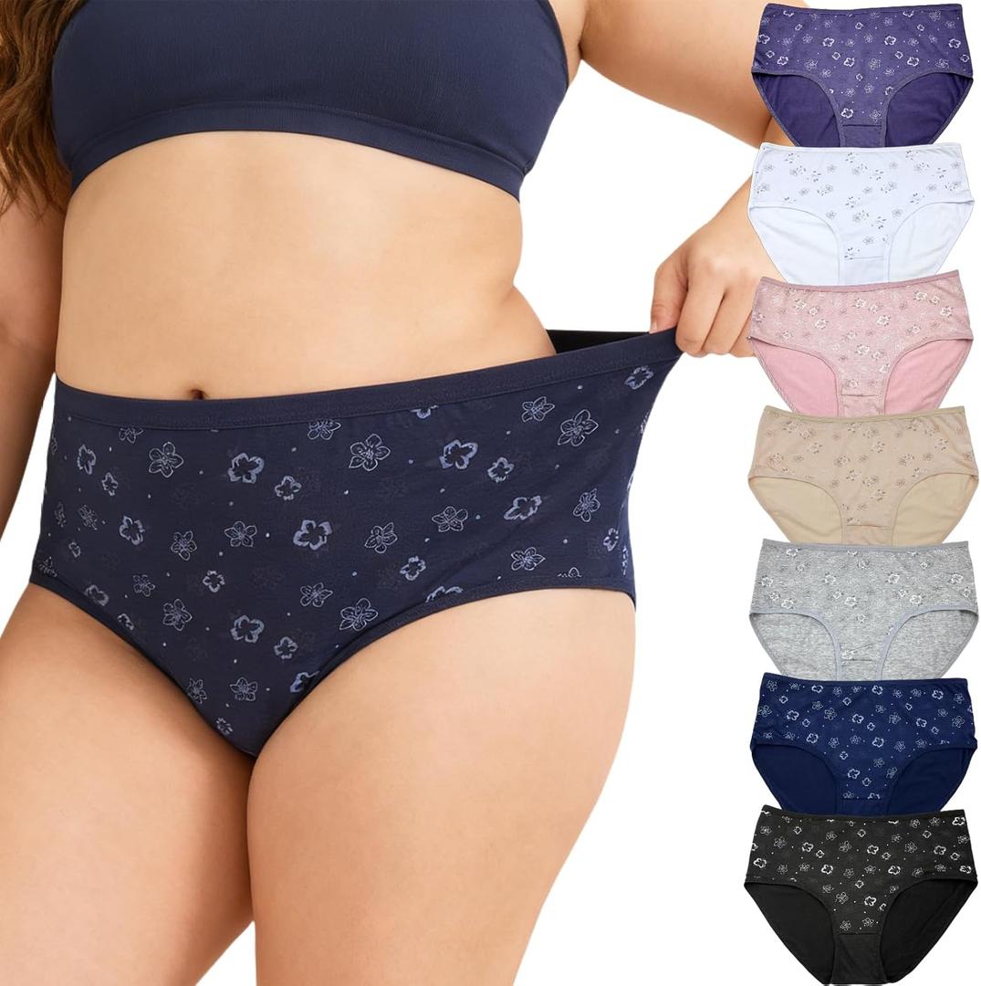 7 Pack Women's Underwear Cotton Briefs Ladies Panties Floral Print Hipsters XL-6XL Pantys