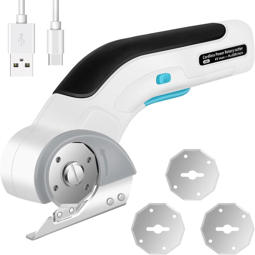 Cardboard Cutter Electric Box Cutter, 4 Blades, Cordless Electric Scissors for Cardboard, Fabric, Carpet, Plastic, Leather, Rechargeable Power Cutting Tools, Type-C Charging, 4V, 2.0 Ah Battery