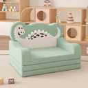 YACODAVO 2-in-1 Toddler Couch Fold Out, Foldable Kids Sofa, Kids Chairs Comfy, Gift for Boys, Gift for Birthday, Children's Day, Green Dinosaur