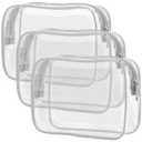 PACKISM Clear Makeup Bag, Waterproof TSA Approved Toiletry Bag Quart Size Bag, Clear Makeup Bags with Zipper Travel Cosmetic Bag, Carry on Airport Airline Compliant Bag, 3 Pack, Grey (Medium)