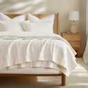 EVERGRACEHOME Stonewashed Cotton Quilt Set King Size, Ultra Soft Oversized Bedspread Coverlet Set, Lightweight Crinkle Box Stitch Bedding Sets for All Season, with 2 Shams, Ivory White (King/Cal King (108" x 96"))