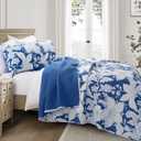 Floral Bedding Quilt Set Bedspread - Blue Floral Quilt Lightweight Reversible Dyed Oversized Bed Spread Coverlet with 2 Pillowsham for Home All Season Tropical Royal Luxury (King)