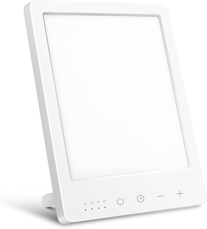 EasyHome Light Therapy Sun Lamp 10000 Lux LED Energy with 10 Adjustable Brightness Dual Color Temperature Adjustment White Warm Light 4 Timer and Memory Function
