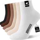 6 Pairs Ankle Socks for Women, Quarter Running Athletic Cushioned Cotton Mini Crew Socks, Coffee
