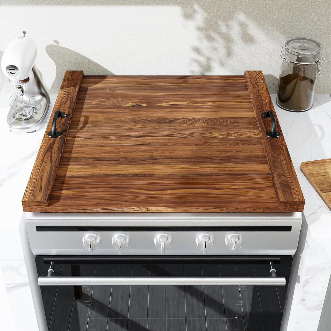 Noodle Board Stove Cover Wood Stove Top Cover Board 29.5x22" for Electric Gas Stove Burner, Glass Range Stovetop Cover (Brown)