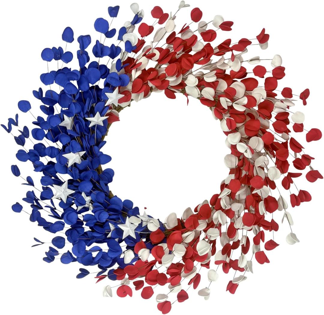 22 Inch Patriotic Front Door Wreath 4th of July with Red White Blue Flowers Memorial Day, Independence Day, Labor Day Decor Indoor Outdoor Porch Wall Summer