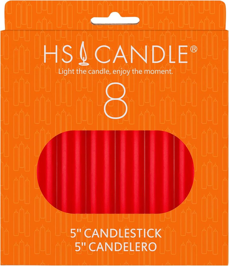HS Candles 8 pcs Unscented 5 Inch Red Taper Candles, Multi Purpose, Household General Usage, Emergency Lighting, Church, Prayer Vigils, Religious Ceremonies