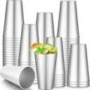 Jingmore 100 Pack 16 oz Disposable Plastic Cups Aluminum Party Tumbler Stackable Plastic Drinking Cups for Hot Cold Drinks Coffee Cocktail Beverage for Wedding Birthday Graduation Picnic(Silver)