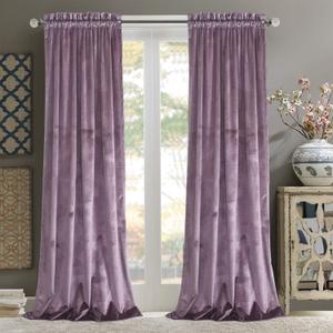 Roslynwood Luxurious Velvet Lavender Curtain 84 inches Long - Curtains Light Blocking Rod Pocket Thermal Insulated Noise Absorbing Velvet Drapes for Dining Room/Living Room, 52Wx84L /2 Panels