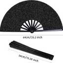 2 x OHOME Hand Fans for Women Foldable - Black Large Folding Rave Fan | Fans for Line Dancing - Nylon-Cloth Vintage Retro Fabric Festival Hand Held Fan, Stocking Stuffers for Women