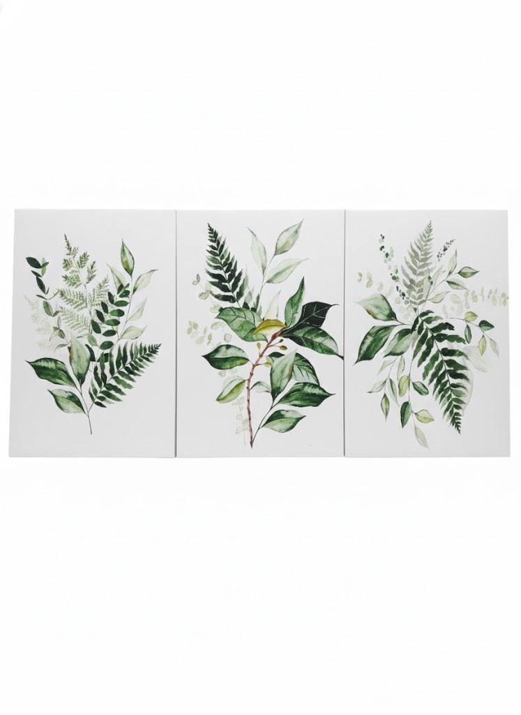 3Pcs Green Plants Canvas Wall Art Bohovegetation Wall Decor Pictures Sage Green Botanic Posters Prints Modern Botanical Paintings Artwork for Bedroom Bathroom Home Decoracion 16in x 2ft