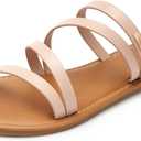 Trary Women's Flat Sandals, Round Open Toe Multi Strap Slide Sandals with Metal Accent, Strappy Dressy Summer Flip Flops Comfortable Casual Beach Shoes for Women US 7.5