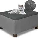 NeColorLife Ottoman Cover Rectangle Waterproof Ottoman Slipcover Rectangular Thick Storage Footrest Stool Covers Furniture Protector for Pets(Large,Dark Gray&Light Gray)