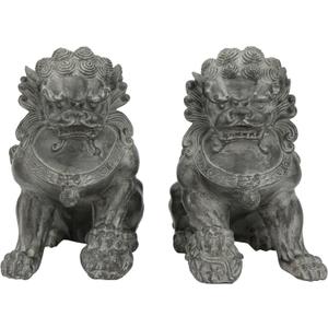Red Lantern 9" Sitting Foo Dog Statues