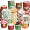 60 Pcs Thanksgiving Snack Cups 8 oz Turkey Disposable Paper Bowls Fall Autumn Themed Turkey Treat Paper Cups Dessert Ice Cream Bowls for Thanksgiving Party Favor Supplies, 4 Styles