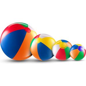 Bedwina 4-Pcs Assorted Inflatable Beach Balls - Rainbow Beach Balls for Kids in 6", 12", 16", 24" Sizes - Colorful Blow Up Pool Toys for Beach Games, Summer Party Decor & Outdoor Fun