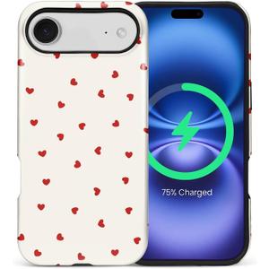 for iPhone 17 Air Case,Compatible with MagSafe,Dual-Layer Hard Shell + Silicone Cover,Full Body Protection Shockproof Case for iPhone 17 Air-Red Hearts Girly Aesthetic