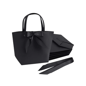 Paper Gift Bags with Handles-11 x 8 x 4 inch Paper Party Favor Bag Bulk with Bow Ribbon for Birthday Wedding/Bridesmaid Celebration/Craft/Business, Goody, Medium, Black and Pink 50pcs