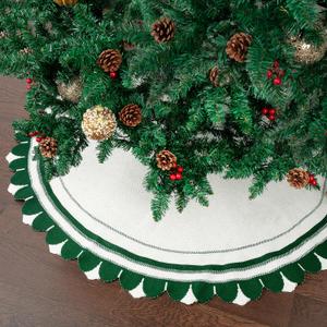Mr. Pen- Christmas Tree Skirt, 36", Green & White Knitted Christmas Skirt Tree, Xmas Tree Skirt, Christmas Skirts for Xmas Trees, Skirt for Christmas Tree, 36 Inch Tree Skirt 36 Inch