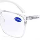 MARE AZZURO Blue Light Blocking Reading Glasses Men Large Square Computer Readers 100 125 150 175 200 225 250 275 300 350 (Transparent 1.5)