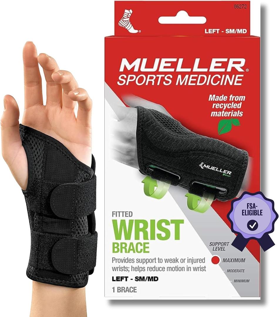 MUELLER Sports Medicine Green Fitted Wrist Brace for Men and Women, Wrist Pain Relief Support, Ideal for Carpal Tunnel, Tendonitis, Arthritis, Black, S