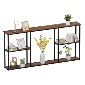 WOHOMO 63 in Entryway Table Modern Sofa Table with Shelves Walnut