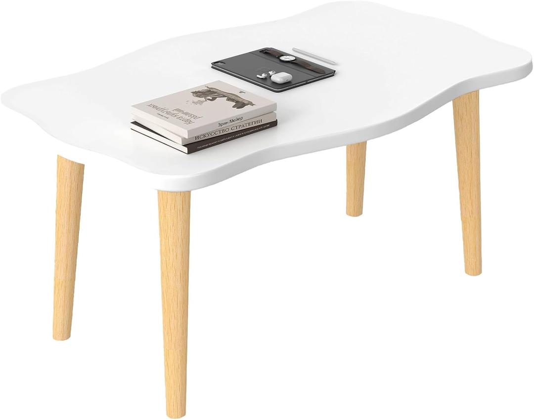Cookie Coffee Table Low Table with 4 Solid Wood Sturdy Legs,Floor Table Desk for Sitting on The Floor,19.7"D x 31.5"W x 16"H Inches,Living Room/Toy room Furniture,Rental house Furniture (White)