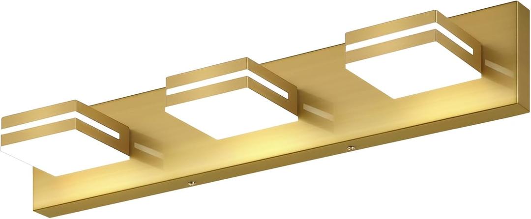 SineRise LED Modern Bathroom Vanity Light Fixtures, Modern Acrylic Bathroom Wall Lighting Fixtures Over Mirror, 3-Light, 24-Inch, Brass, 100%-0% White