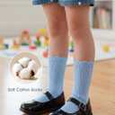 HONGTEYA Girls Socks Toddler Kids Ruffle Socks, School Uniform Dress Cotton Crew Socks for Girls 2-10 Years 6 Pairs (Blue)
