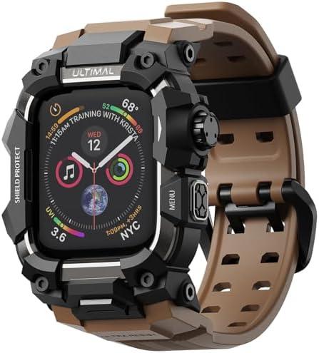 ULTIMAL Rugged Case with Band for Apple Watch Band 45mm,Compatible with Apple Watch Series 9/8/7 45mm,Military Grade Shockproof Bumper Cover for iWatch Tactical Band Men (Coffee Brown, 45mm)