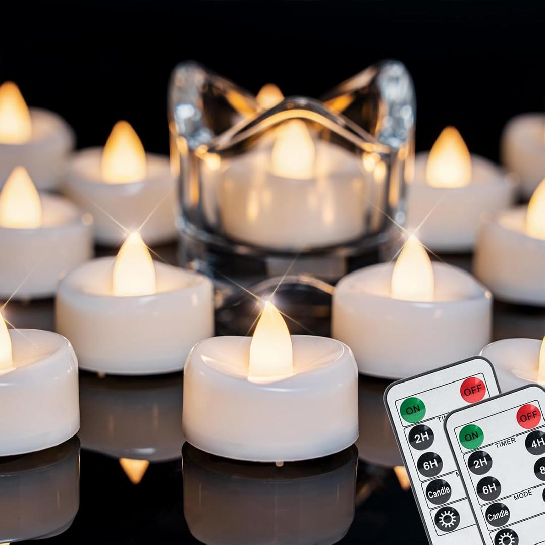 merrynights Remote Candles, 24PCS Flameless Tea Lights Candle Battery Operated with Timer, 400+Hours Remote Control LED Tea Lights Votive Candle - 1.5'' D X 1.25'' H- Warm White Light