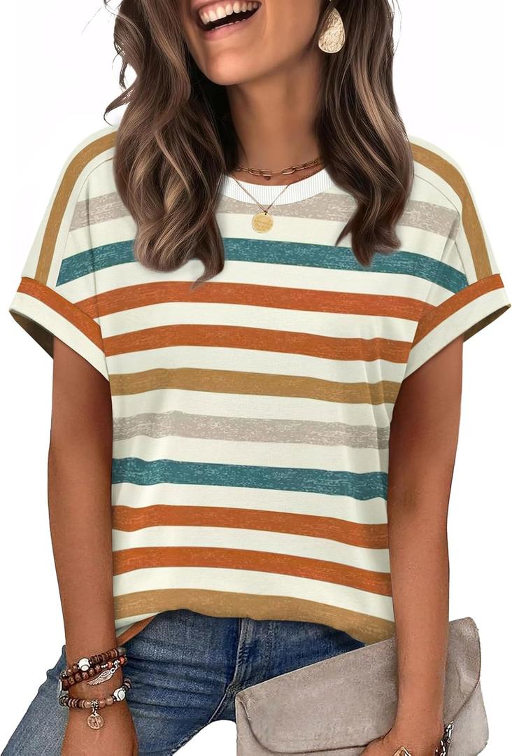 WIHOLL Womens Tops Short Sleeve Shirts Summer Outfits 2026 Spring Dressy Casual Clothes Clothing (M)