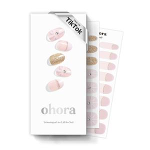 ohora Semi Cured Gel Nail Strips (N Christmas Surprise) - White/Nude, Works with Any UV/LED Lamps, Salon-Quality, Long Lasting, Easy to Apply & Remove - Includes 2 Prep Pads, Nail File & Wooden Stick
