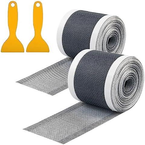 Qeke Disposable Hair Catcher - Mesh Stickers for Linear Shower Drain, 32.8 Foot Hair Stopper with Removal Tool, 2.75 Inch Width, 2 Pack
