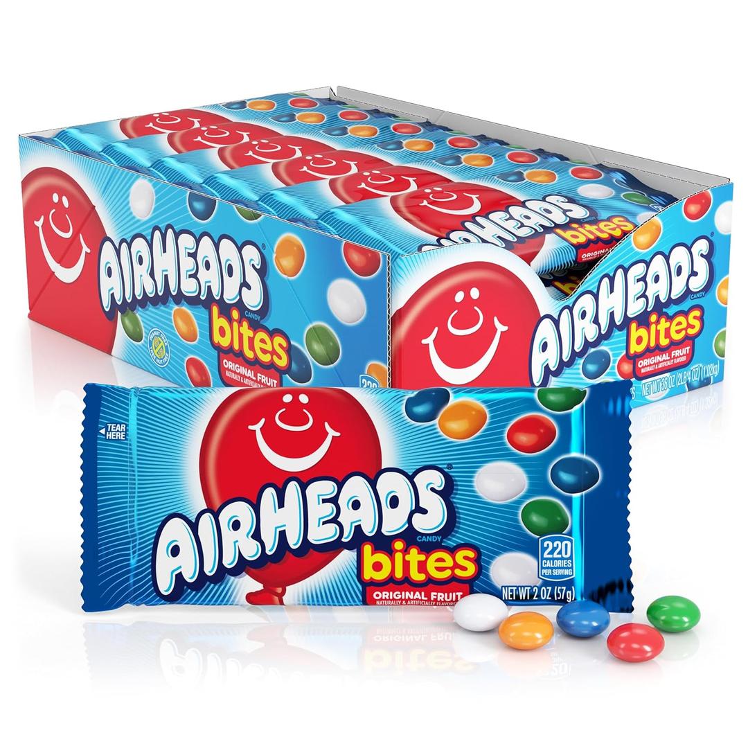 Airheads Candy Bites, Chewy Candy Bags, Assorted Fruit Flavors Naturally and Artificially Flavored, 2 Ounces (18-Pack) (EXP 08/01/27)