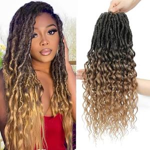 18 Inch Deep Faux Locs Crochet Hair 8 Packs Goddess Locs Crochet Hair for Women Synthetic Hair Extension Ombre Blonde Color Soft Locs